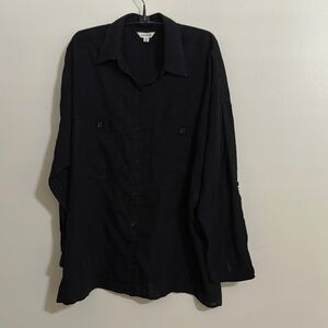 Max Studio Midnight Black Oversized Cotton Blend Long Sleeve Shirt